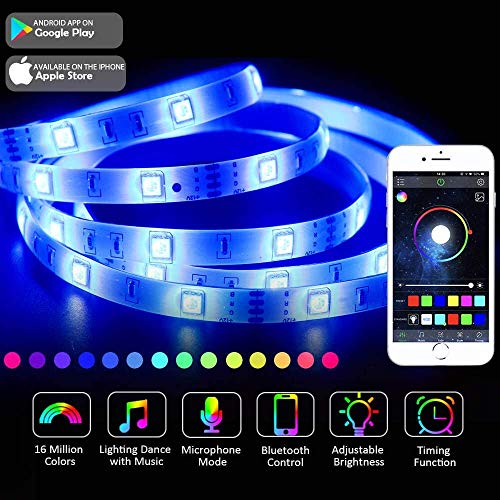 Tiras LED 5M, Romwish 5050 SMD RGB LEDs con Control Remoto de 44 Botones & Control Bluetooth, para la Habitación, Dormitorio, Fiestas, Bares