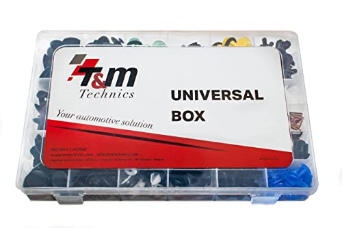 T&M Technics - Caja de 457 clips de fijación, grapas y remaches plásticos para coches.
