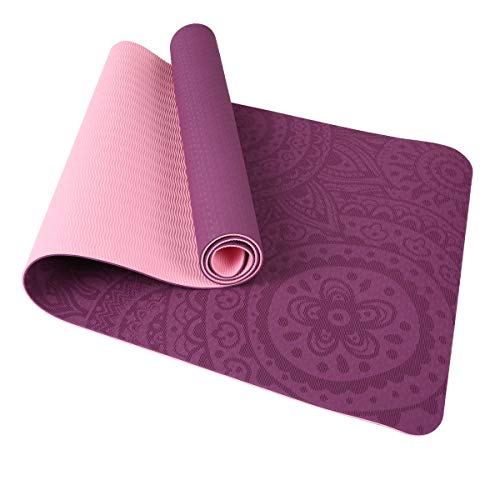 TOM SHOO Colchoneta Yoga Antideslizante, Esterilla Yoga de TPE 6mm, Alfombra Pilates Doble Color con Bolsa de Malla (183 * 61 * 0,6cm)