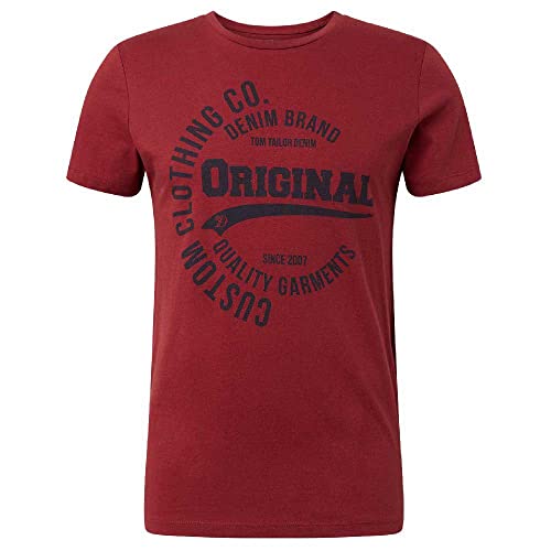 TOM TAILOR Denim Print Camiseta, Rojo (Fathers Pipe Red 10408), Small para Hombre