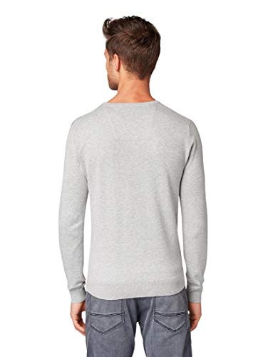 Tom Tailor V-Neck suéter, Gris (Light Soft Grey Mela 14427), Small para Hombre
