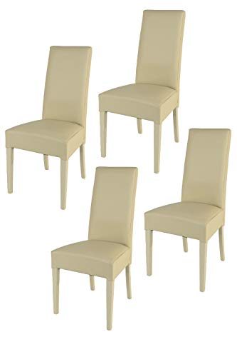 Tommychairs - Set 4 sillas Luisa para Cocina, Comedor, Bar y Restaurante, solida Estructura en Madera de Haya y Asiento tapizado en Polipiel Arena