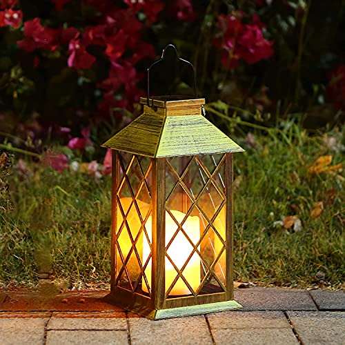 Tomshine Linterna Solar con Vela Efecto Luz LED Solar Jardín Lámpara,Estilo Vintage, Exterior Iluminación Balcón Jardín Faroles de Decoracion