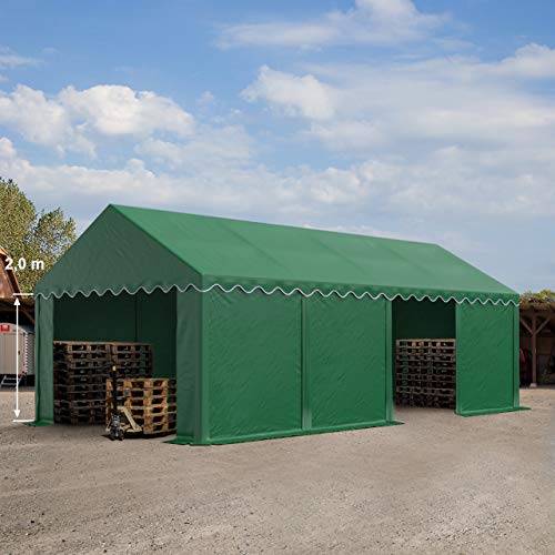 TOOLPORT Carpa almacén Carpa Industrial Estable de 4x8m con Lona de PVC de Aprox. 500 g/m² en Verde Oscuro Carpa de pastoreo con Estructura de Suelo y Refuerzo del Techo