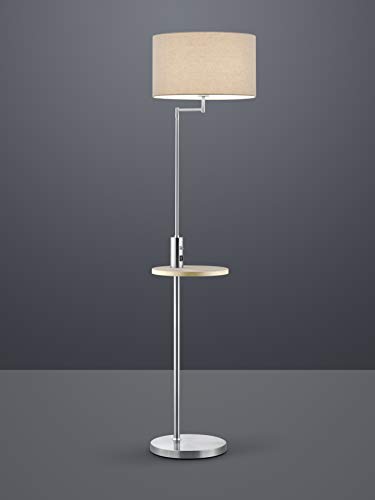 Trio Leuchten 400400107 Claas - Lámpara de pie (metal níquel mate, pantalla de tela blanca, estante de madera, no incluye 1 bombilla E27)