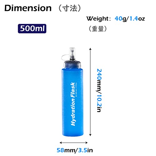TRIWONDER Botella Soft Flask Bolsa de Hidratación Plegable a Prueba de Fugas 500ml para Mochila de Hidratación para Correr Ciclismo Senderismo (Azul - 500ml - 2 Pcs)