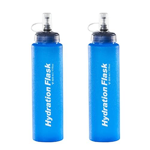 TRIWONDER Botella Soft Flask Bolsa de Hidratación Plegable a Prueba de Fugas 500ml para Mochila de Hidratación para Correr Ciclismo Senderismo (Azul - 500ml - 2 Pcs)