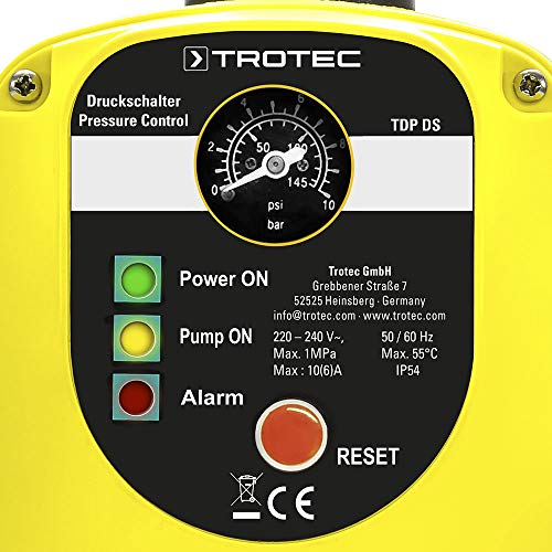 TROTEC Presostato electrónico TDP DS Para el control de bombas de jardín y agua de 1 fase sin enchufe de red Interruptor de presión automático