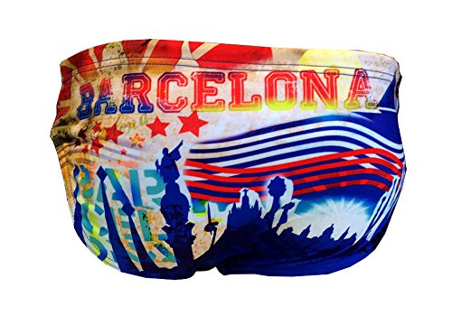 Turbo - Bañador Slip Waterpolo Men Suits Barcelona Paint de Waterpolo Competicion Natación y Triatlón Patrón de Ajuste cómodo
