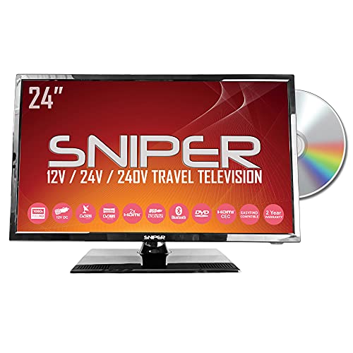 TV de viaje LED HD de 24 ″ con DVD incorporado, satélite y Freeview, Bluetooth, 12V, 24V y red eléctrica