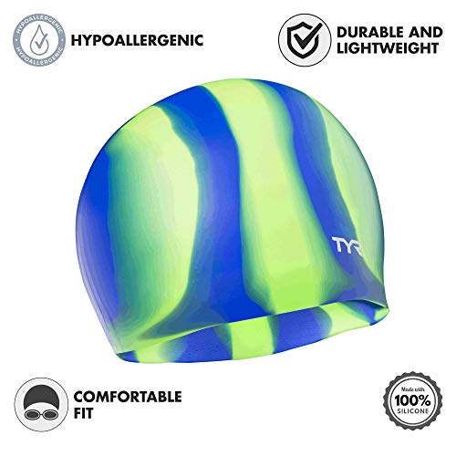 TYR – Gorro de natación de Silicona Multi, Gorro de Silicona para natación, Verde y Azul
