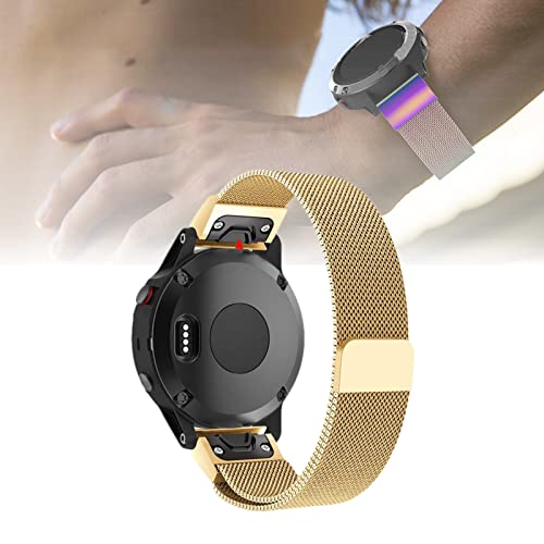 UBSS for Fenix 7X Band - 26mm Quick Release Easy Fit Mesh Stainless Steel Metal Wristband Strap, Compatible with Garmin Fenix 7X Smartwatch (D-Gold)