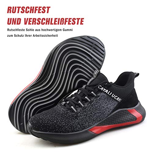UCAYALI Zapatos de Seguridad Hombre Antideslizante Zapatillas de Trabajo con Puntera de Acero Ligeros Bambas de Seguridad Negro Gr.44