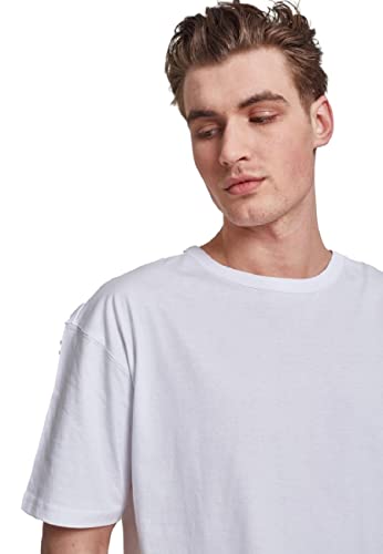 URBAN CLASSICS Camiseta básica de manga corta oversized, cuello redondo normal, de algodón grueso, largo normal, ajuste holgado, de hombre, moderna, color blanco, talla XL