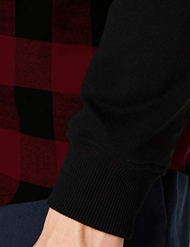 Urban Classics Hooded Checked Flanell Sweat Sleeve Shirt Sudadera, Multicolor (blk/Burgundy/blk 798), XXL para Hombre