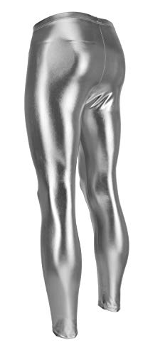 Vantissimo Leggings de piel para hombre, fabricados en Alemania, color plateado metalizado brillante, aspecto de piel sintética, ajustados, elásticos, aspecto mojado, ropa de calle plata L