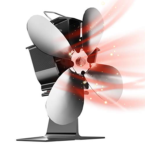 Ventilador de Chimenea Toplanet, Ventilador de Estufa Pequeña, Ventilador de horno por Calor con 4 Palas para Estufas de Leña, Ecológico y Silencioso (Negro) [Clase de energía A+++]