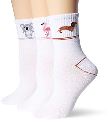 Vero Moda VMFRUITY Ancle Socks 3-Pack Calcetines, Snow White/Detalle: Dog-Flamingo-Koala, Talla única para Mujer