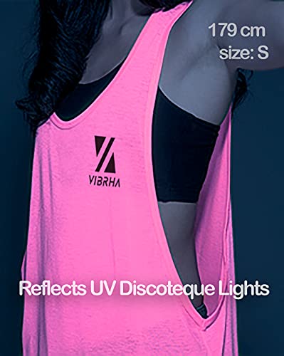 Vibrha Camiseta Deportiva de Tirantes de Mujer de Verano - Top Rosa Fluo - Camiseta Sin Manga Larga para Running Yoga Baile Padel Sexy Fitness