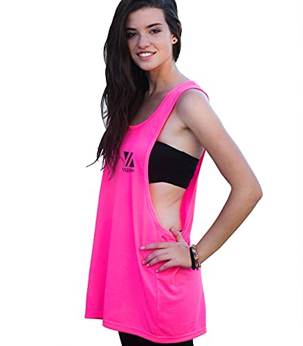 Vibrha Camiseta Deportiva de Tirantes de Mujer de Verano - Top Rosa Fluo - Camiseta Sin Manga Larga para Running Yoga Baile Padel Sexy Fitness