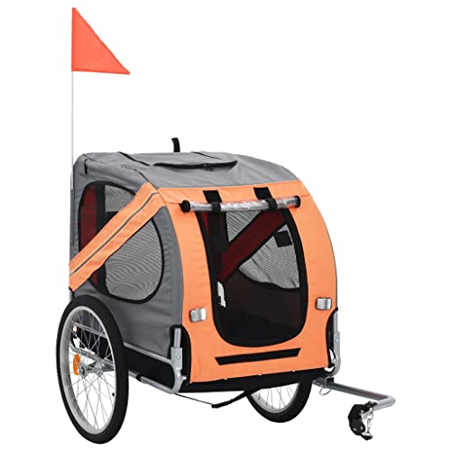 vidaXL Remolque Bicicleta Perros Impermeable Plegable 1 Bandera + 4 Reflectores Carrito Transporte Mascotas Transportín Universal Bici Marrón Naranja