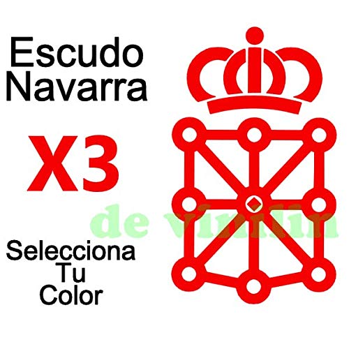 Vinilin - 3 x Pegatina Vinilo Escudo Navarra 9 cm x 5,3 cm- Kit de Tres Vinilos (Rojo)