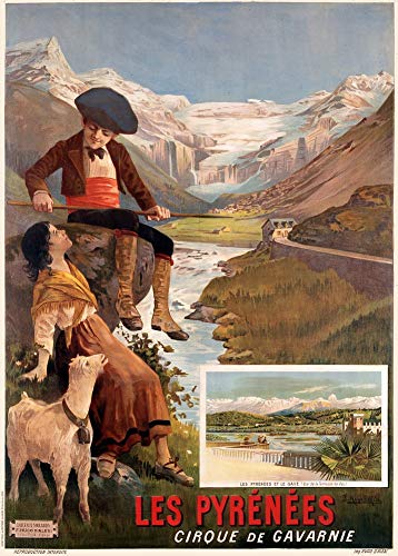 Vintage Francia de viaje para los Pirineos Cirque de Gavarnie de C1800 250 gsm brillante Art Tarjeta A3 reproducción de póster