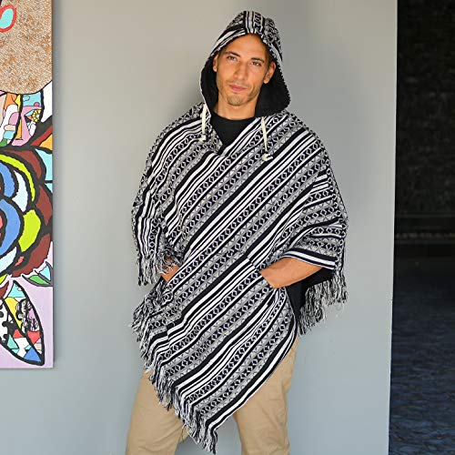 virblatt - poncho hombre | 100 % algodón | poncho invierno peruano | reversible | poncho mexicano ropa hippie rasta capa - Abajo black XXL