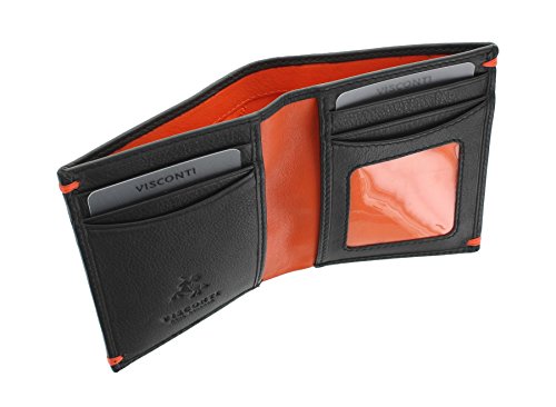 Visconti Colección Alpine Cartera Compacta y Delgada de Cuero para Hombre AP60 Bloqueo RFID Negro/Naranja