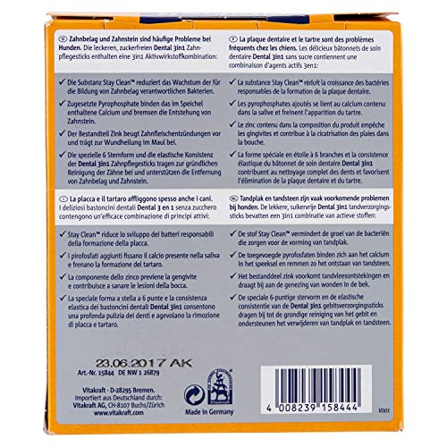 Vitakraft Multipack Dental 3 en 1 Complemento Alimenticio para Perros, 4 x 180 g