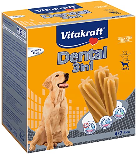 Vitakraft Multipack Dental 3 en 1 Complemento Alimenticio para Perros, 4 x 180 g