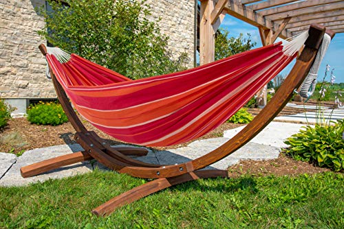 Vivere Double Cotton Hammock with Solid Pine ARC Stand, Mimosa