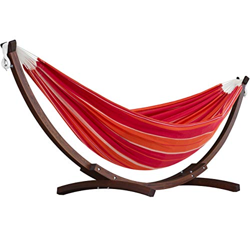 Vivere Double Cotton Hammock with Solid Pine ARC Stand, Mimosa