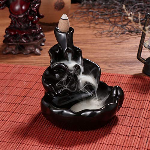 Vorcool - quemador de incienso de cerámica esmaltada - con quemador y soporte de torre - color negro.