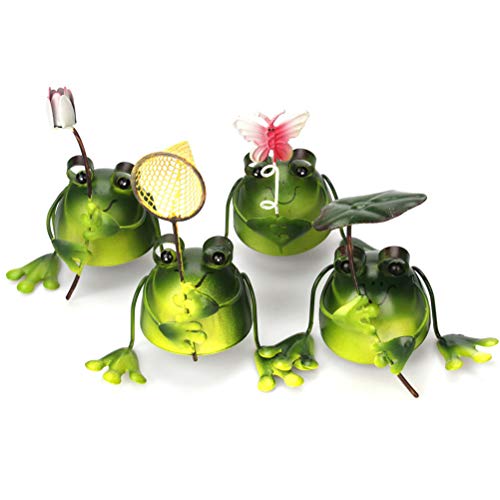 Vosarea 4 pcs Rana de Hierro Ornamentos Creativo Micro Paisaje Ranas Figura Artesanía Animales artesanía decoración de jardín (Verde)
