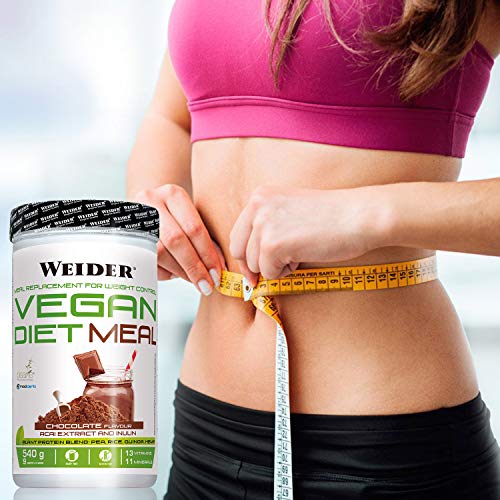 Weider-Vegan Diet Meal 540 Gr. Sutituto de comida 100% vegano.Sin gluten. Ideal para dieta. Chocolate