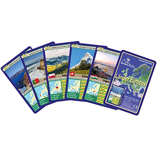 Wendels Kartenspiele Juego de 5 juegos de cartas de montaña ríos, ciudades y países de la trompa, pequeños regalos para niños y familia