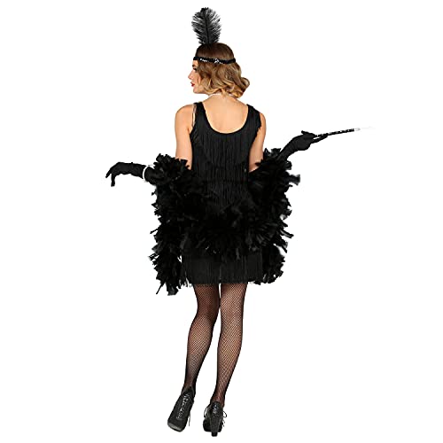 WIDMANN - Disfraz de adulto de los años 20, charlestón, vestido con flecos, diadema con plumas, fiesta temática, carnaval.