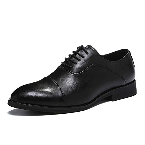 WMZQW Zapato con Cordones Oxford para Hombre Negocios Zapatos de Boda Brock Cuero Moda Formal Calzado 38-44,Negro,40