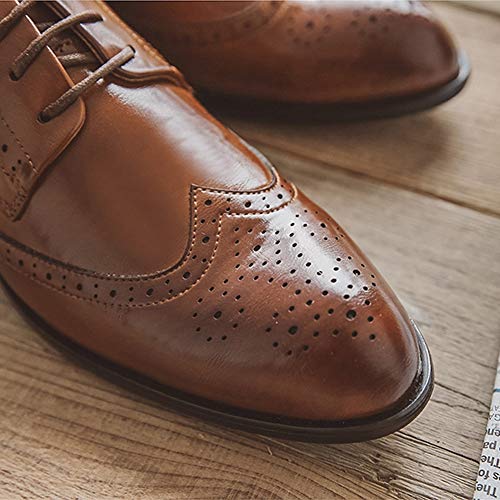 WMZQW Zapatos Brock Tallado para Hombres Oxford Cordones Cuero Boda Negocios Oficina Calzado Negro Marrón 38-45,Marrón,41