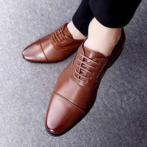 WMZQW Zapatos de Negocios de Encaje Brock para Hombre Oxford con Cordones Formal Derby Calzado Transpirable,Brown,38
