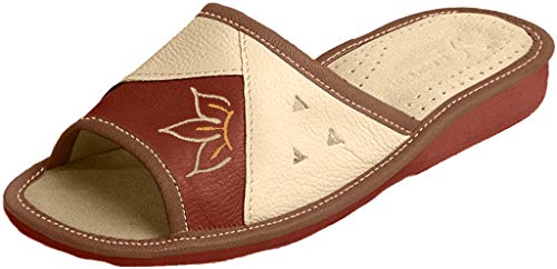 World of Leather - Zapatillas de estar por casa de cuero para mujer, color marrón, talla 37.5