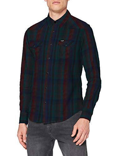 Wrangler LS Western Shirt Camisa, Gris (Dark Grey Mel X06), Small para Hombre