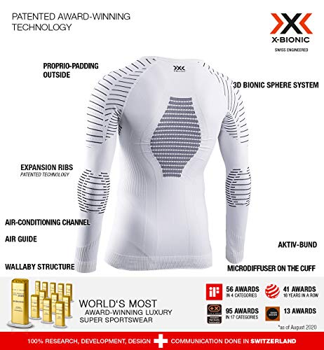 X-Bionic Invent 4.0 Shirt Round Neck Long Sleeves Men Capa De Base Camiseta Funcional, Hombre, White/Black, L