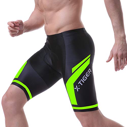 X-TIGER Hombres Ropa Interior de Bicicleta con 5D Gel Acolchado MTB Ciclismo Pantalones Cortos-Negro (Verde Pantalones Cortos, XXL)