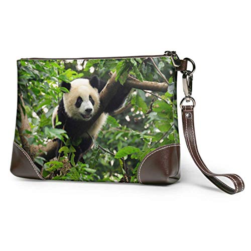 XCNGG Cartera impermeable suave, cartera de mano, lindo oso Panda, escalada en árbol, pulsera de cuero con cremallera para mujeres y niñas