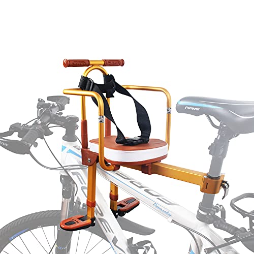 XIEEIX Asiento de bicicleta infantil delantero para niños, asiento delantero para bicicleta para niños con mango plegable, asiento de bicicleta de montaña para niños de 1 a 6 años
