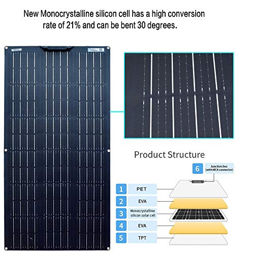 XINPUGUANG Panel solar flexible de 100w 12v Módulo monocristalino para autocaravana autocaravana (Black)