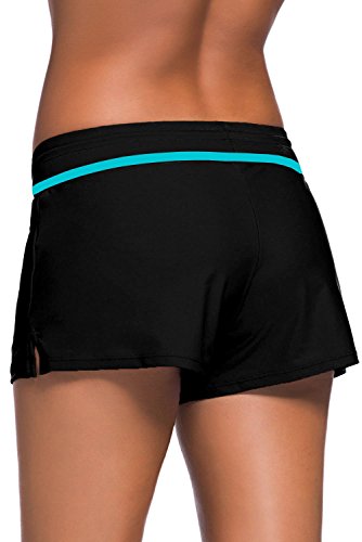 Yavero Shorts de Baño Mujer Bañador Short Deportes Acuáticos Shorts de Natación Secado Rápido Bermudas de Baño Mujer Cortos con Cordón Ajustables Azul Negro M