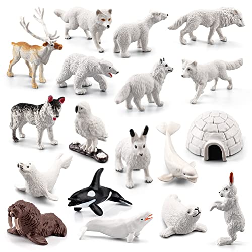 YSSClOTH Figuras de animales árticos, animales árticos, juego de figuras de animales realistas que contiene lobo blanco, zorro blanco, conejo ártico, zorro husky e iglú